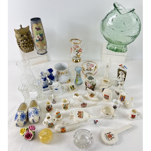 1164 - A box of assorted vintage ceramics and glass to include crested china and mid century glass items. C... 