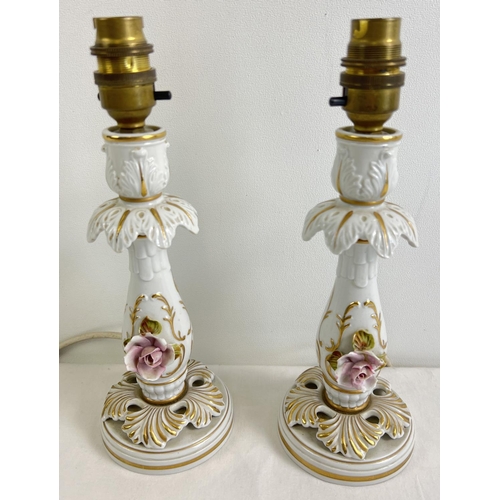 1165 - A pair of Capodimonte Italian ceramic lamp bases with hand painted gilding and floral embossed detai... 