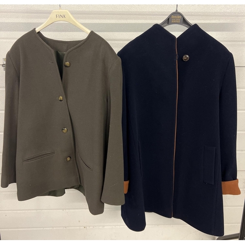 1308 - 2 ladies wool jackets. A dark blue and tan jacket by Artigiano (size 16) together with a dark olive ... 