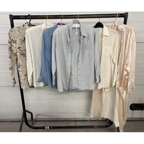 1316 - 5 ladies shirts/blouses to include silk together with a pale pink silk dressing gown. Most size 40/4... 