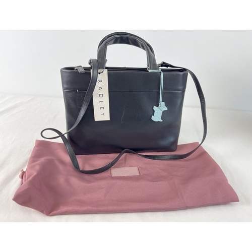 1337 - A Radley, brand new with tags and dust bag, black leather grab bag with removeable shoulder strap. M... 