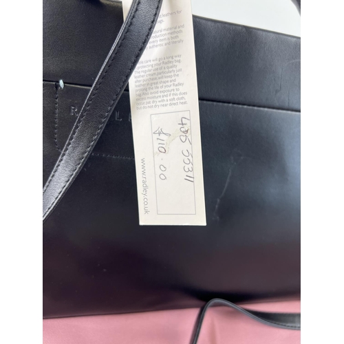 1337 - A Radley, brand new with tags and dust bag, black leather grab bag with removeable shoulder strap. M... 