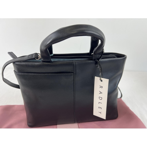 1337 - A Radley, brand new with tags and dust bag, black leather grab bag with removeable shoulder strap. M... 