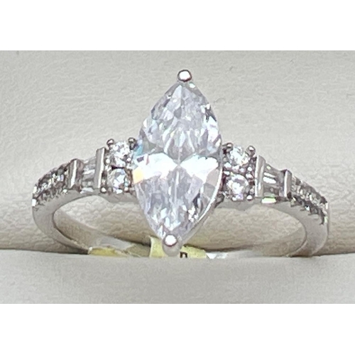 1031 - A rhodium plated Swarovski crystal set Art Deco style cocktail ring, new with tags. Central marquise... 