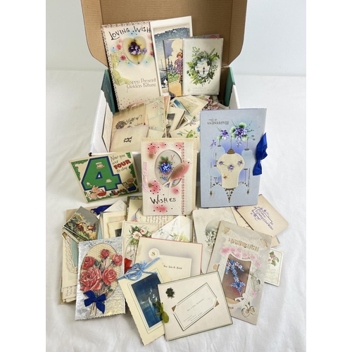 1235 - A collection of 150+ antique and vintage greetings cards. To include birthday, remembrance and Chris... 