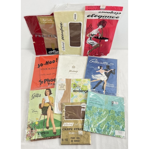 1341 - 10 assorted vintage pairs of seam free nylon stockings in original packaging. To include Wolsey, Win... 