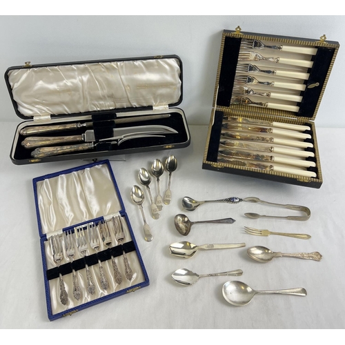 1126 - A collection of vintage boxed and unboxed cutlery items. To include Sanders & Bowers carving set, A1... 