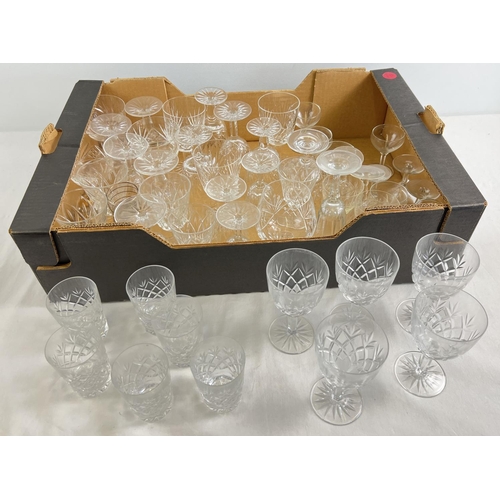 1194 - A box of assorted vintage cut glass, mostly stemmed glasses. To include wine glass, liqueur glasses ... 