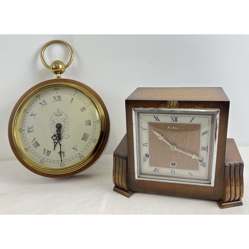 1157 - 2 vintage wooden cased clocks. A Bentima square cased Westminster chime mantle clock, complete with ... 