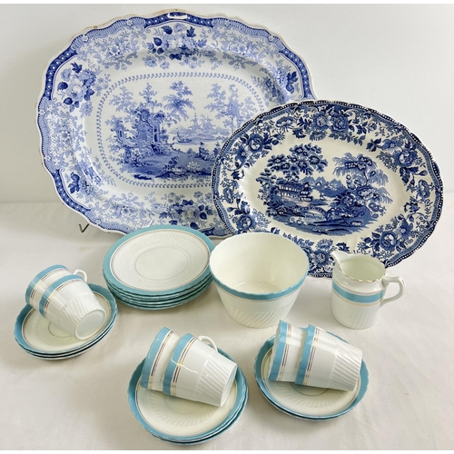 1174 - A collection of assorted vintage blue & white ceramics. 2 large oval meat plates together with an Ar... 