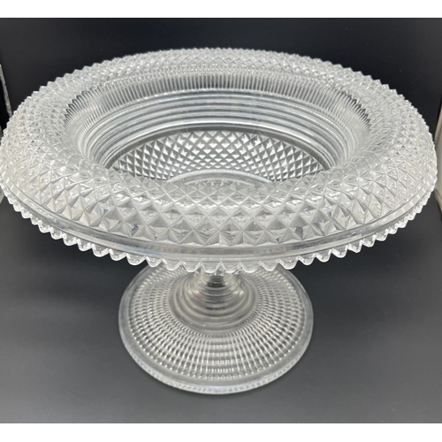 1195 - A very large & heavy 2 part cut glass fruit/punch bowl with turned over rim. Total height approx. 24... 