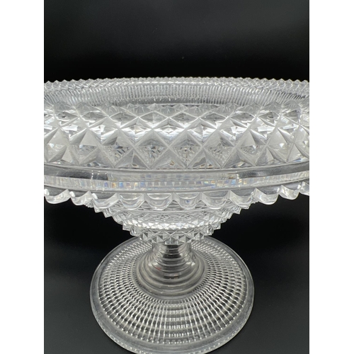 1195 - A very large & heavy 2 part cut glass fruit/punch bowl with turned over rim. Total height approx. 24... 