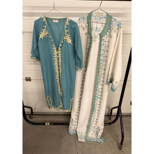 1349 - 2 vintage ethnic tunics in pale blue & white with gold thread detail.