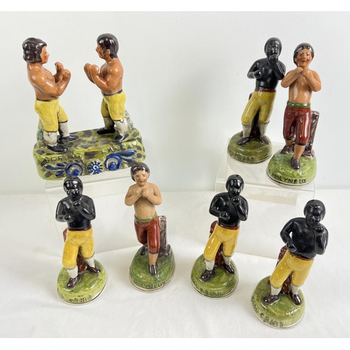 1178 - A collection of reproduction Staffordshire style ceramic boxer figurines. Each approx. 19.5cm tall.