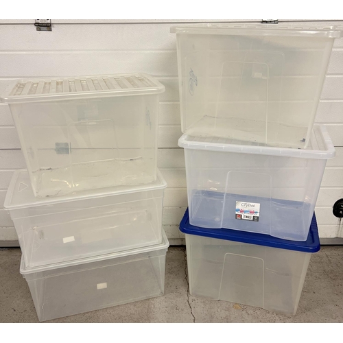 1285 - 6 large lidded plastic tubs - 4 x 80 litre tubs and 2 x 69 litres tubs.