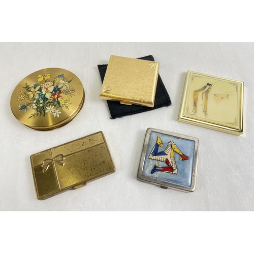 1351 - 4 vintage compacts together with a folding handbag mirror. Compacts include Swiss Agme gold tone in ... 