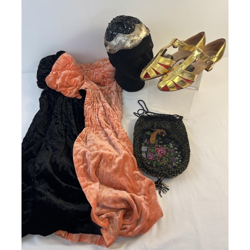 1354 - A collection of women's vintage clothing and accessories to include heavily beaded evening bag. Lot ... 