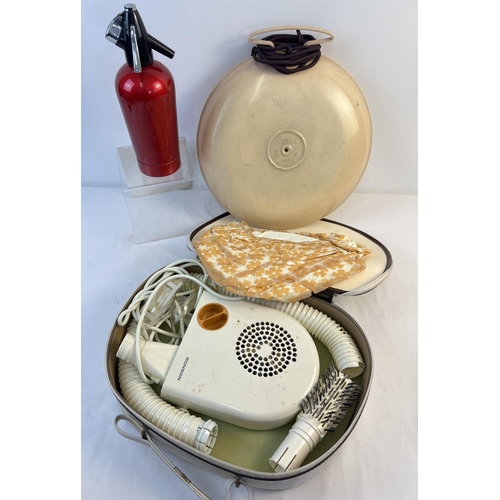 1288 - 3 retro collectables. A mid century Sparklets soda syphon, a Belling bed warmer and a cased Ronson h... 