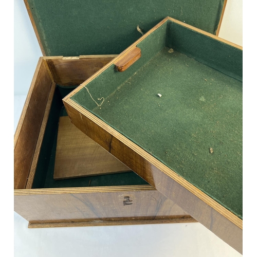 1289 - 3 vintage wooden boxes to include light wood box with baize lined interior & lift out tray and jewel... 