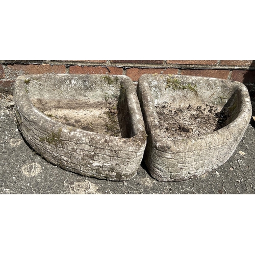 1483 - A pair of shallow quatre circle garden planters with brick wall effect. Approx. 17cm tall x 40cm wid... 