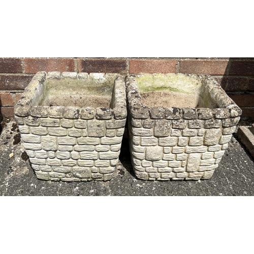 1486 - A pair of Cotstone square shaped brick wall design concrete garden planters. Model no. A5. Approx. 2... 