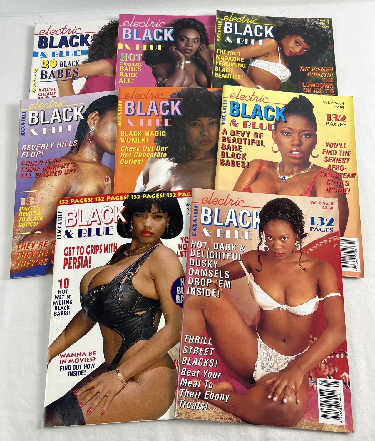 8 issues of Electric Black & Blue, adult erotic magazine from the early  1990's. Lot includes volume