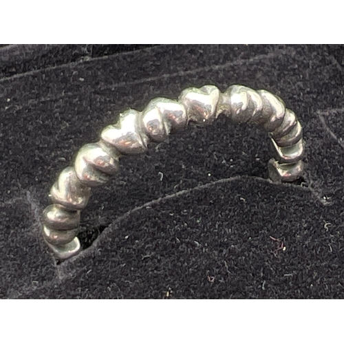 1097 - A boxed Pandora bubble heart stacking ring. Marked S925 Ale 52 to inside of band. Size L½.