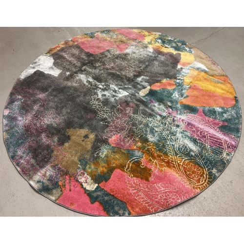 1448 - A large modern multi-coloured circular shaped rug from the Aria Collection. Blue - grey ground with ... 