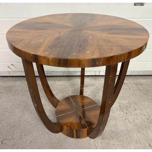 1449 - An Art Deco design circular shaped veneer occasional table with polished finish. Scuffs to top and l... 