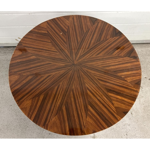 1450 - An Art Deco design circular shaped dark wood veneer occasional table with polished finish and black ... 