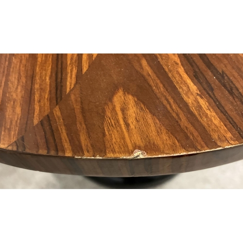 1450 - An Art Deco design circular shaped dark wood veneer occasional table with polished finish and black ... 