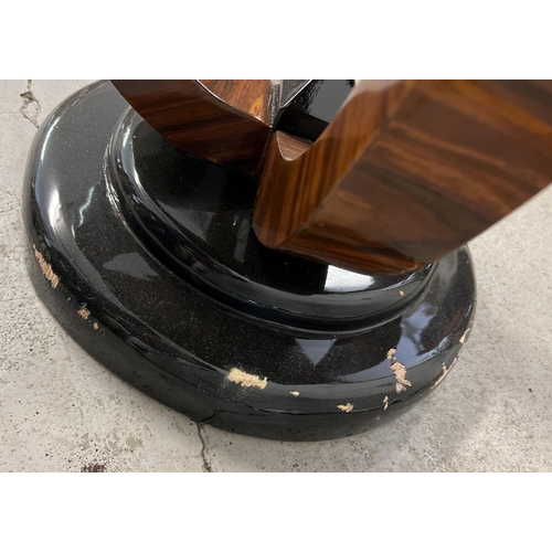 1450 - An Art Deco design circular shaped dark wood veneer occasional table with polished finish and black ... 