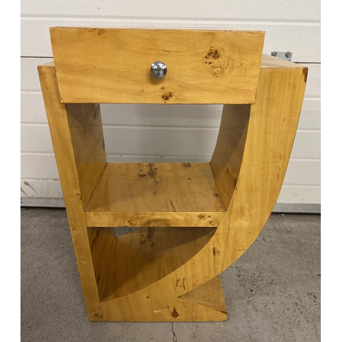 1451 - An Art Deco design curve sided walnut veneer occasional table with central drawer and undershelf. Cu... 