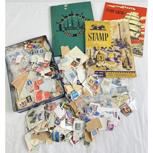 66 - A collection of used loose British and world stamps together with 3 vintage stamp albums. Nelson Sta... 