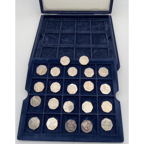 36 - A collection of 14 collectors 50p coins together with a Westminster coin collectors case with 2 lift... 