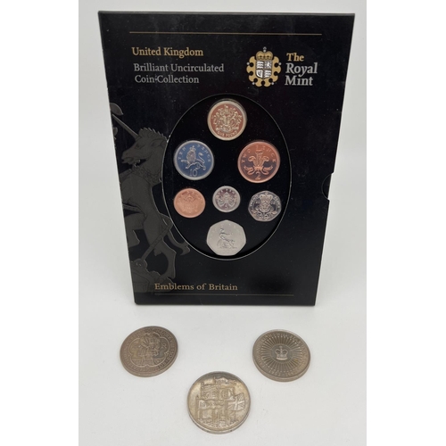 37 - 3 commemorative £5 coins together with a Royal Mint United Kingdom Emblems of Britain uncirculated c... 