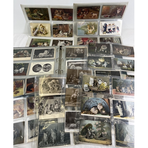 A large album containing 325 assorted Edwardian & vintage cat postcards & greetings cards. To include Tucks, Landors, humorous cards and lucky black cat cards.
