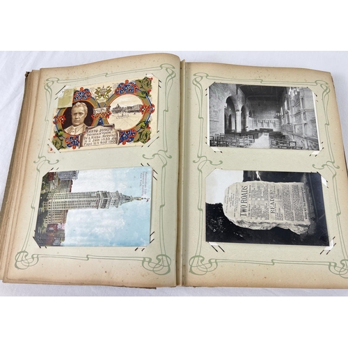 242 - An Art Nouveau postcard album containing 160+ assorted British & overseas postcards and greetings ca... 