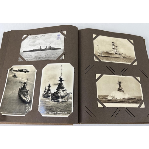 243 - An Art Deco postcard album containing 130+ assorted ship postcards & photographs.