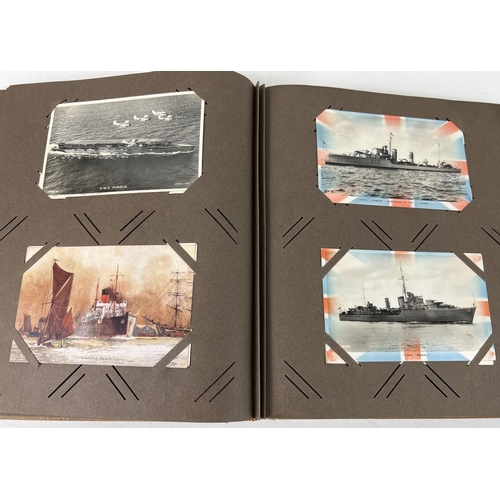 243 - An Art Deco postcard album containing 130+ assorted ship postcards & photographs.