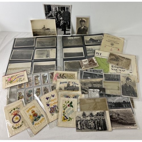 245 - 44 WWI and WWII military postcards to include RP's and embroidered sweetheart cards. Many cards depi... 