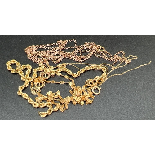 1071 - A small quantity of scrap gold chains in various designs. Marked or test as 9ct gold. Total weight a... 