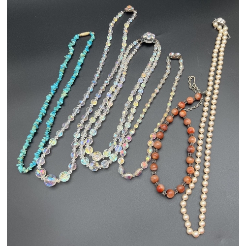 1117 - A collection of assorted vintage beaded necklaces, to include  faux pearls with 925 silver clasp, tu... 