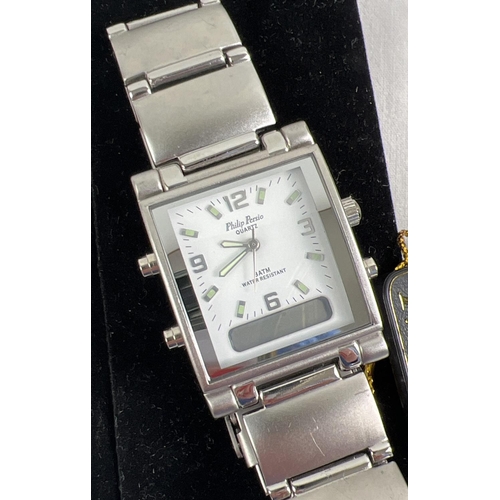 1161 - A Philip Persio analogue/digital men's wristwatch with stainless steel case and strap. Together with... 