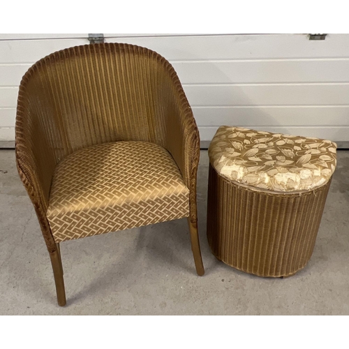 1424 - A Lloyd Loom 'Lusty' curve back bedroom chair and matching half moon shaped linen basket. In origina... 