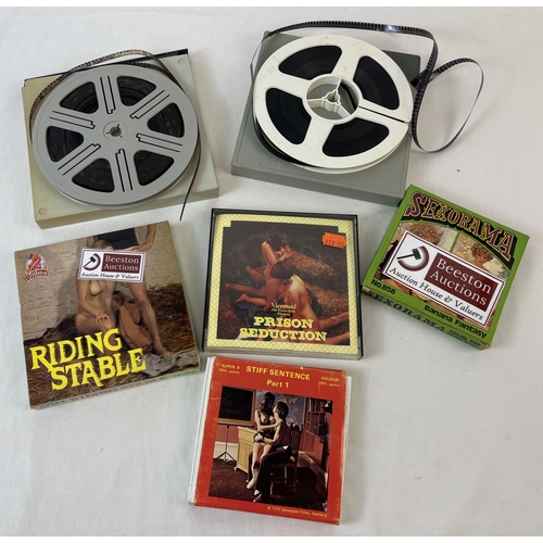 27 - 6 assorted boxed vintage adult erotic Super 8mm films. To include Sexorama Banana Fantasy, Riding St... 