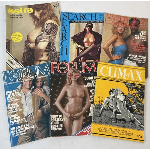 46 - 6 assorted vintage smaller sized adult erotic magazines to include Climax, Astra, Forum and Search.