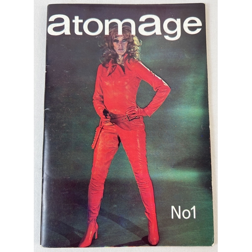 Atomage No. 1, vintage 1970's smaller sized magazine of modern leather couture. Edited by John Sutcliffe and featuring colour and black & white photographs throughout to include The Avengers TV Series. Part of a large private collection of specialist/fetish adult material.