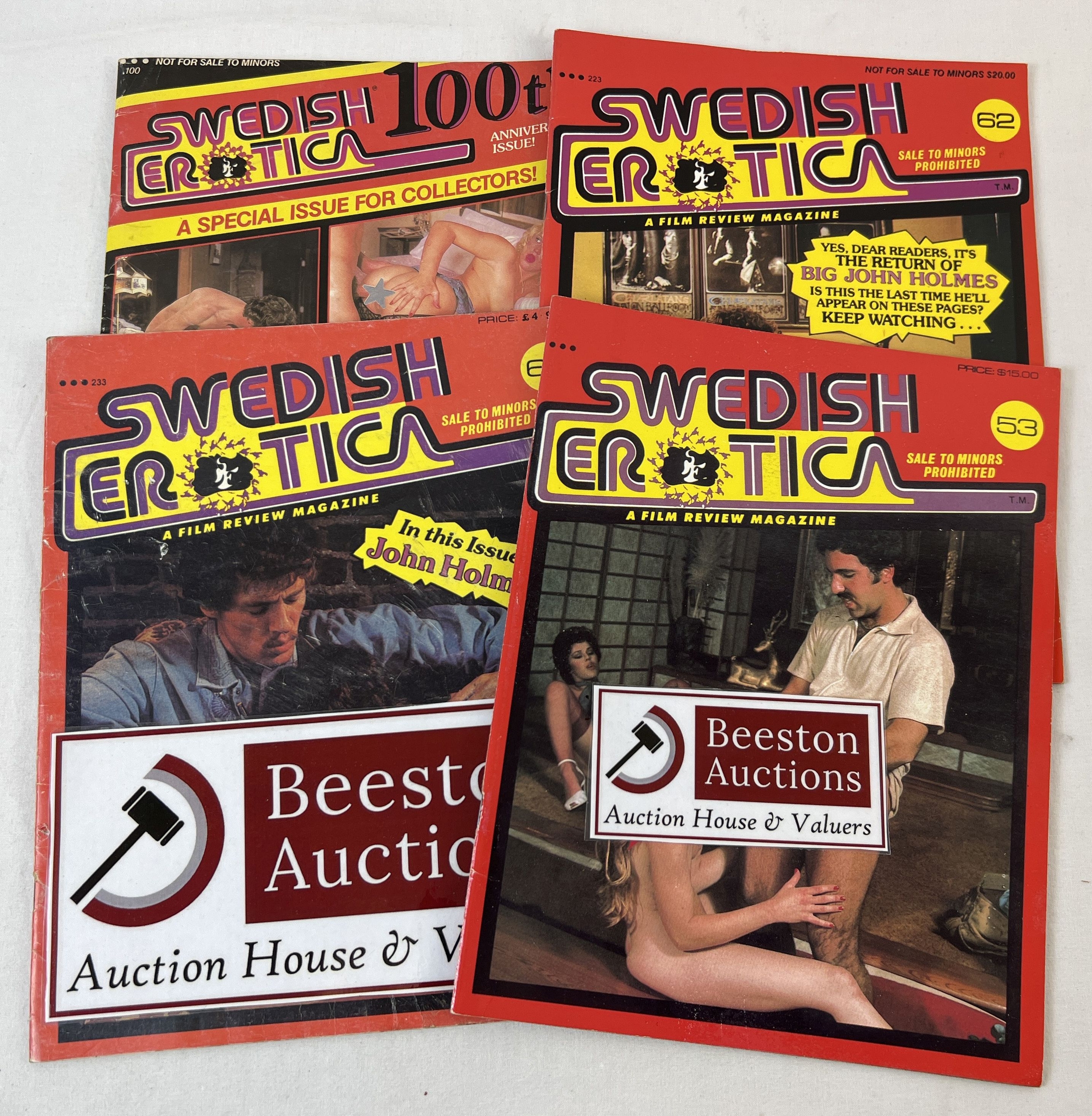 4 vintage issues of Swedish Erotica featuring John Holmes to include 100th  Anniversary issue. All in