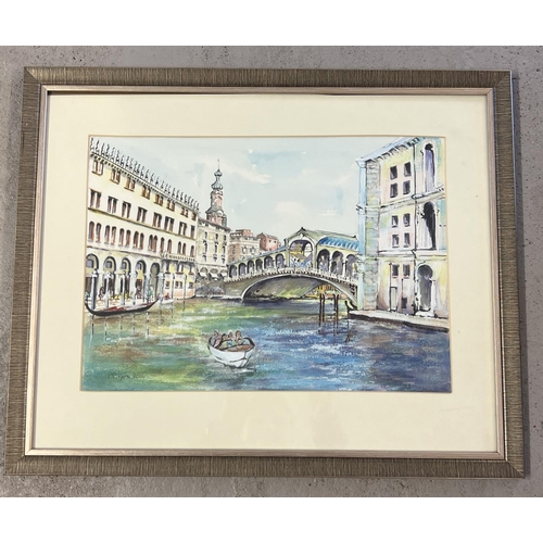 1388 - A watercolour of The Rialto Bridge in Venice by P Rogers, signed & dated to lower left. Framed & gla... 